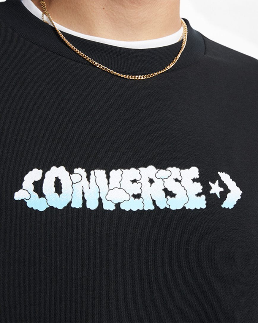 Men's Converse Cloud Graphic Long Sleeve Crew Sweatshirts Black | AU 60589B